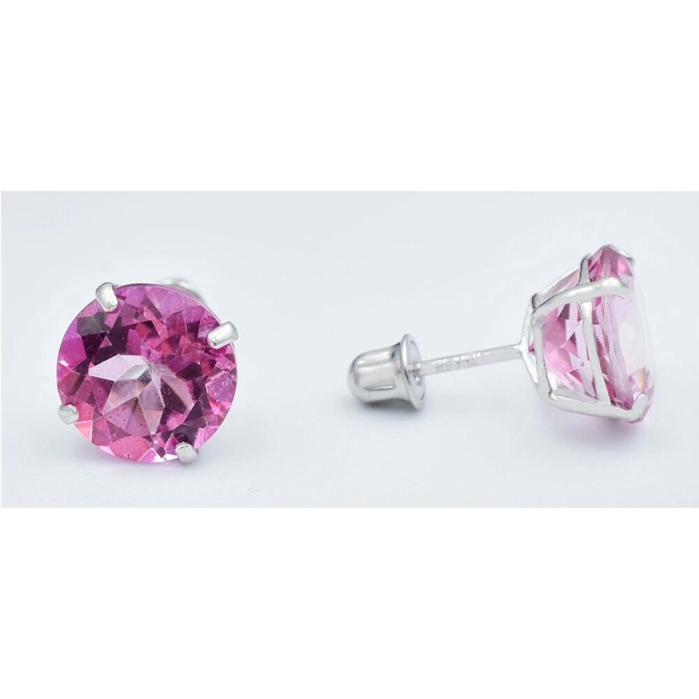 Genuine 8.62 Cts Pink Sapphire Stud Earrings 14k White Gold